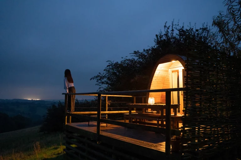 Bluebell glamping pod with views over the Derbyshire hills at Mulino Lodge